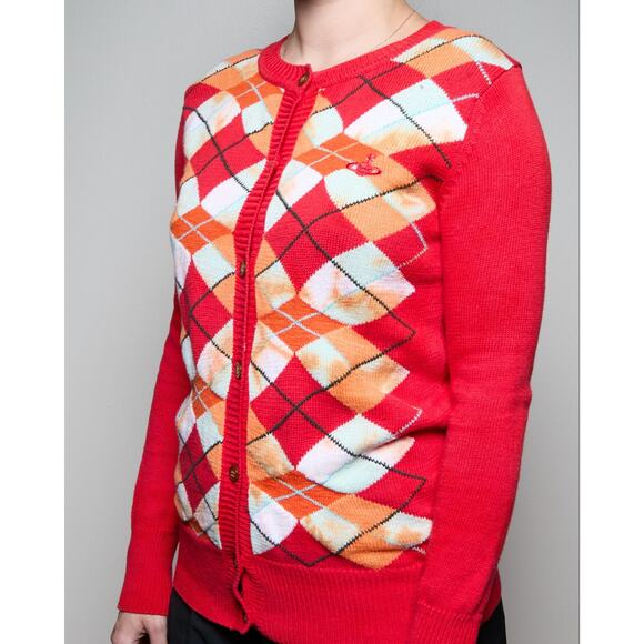 Vivienne Westwood Red Cotton Argyle Knit Cardigan - Picture 1 of 4